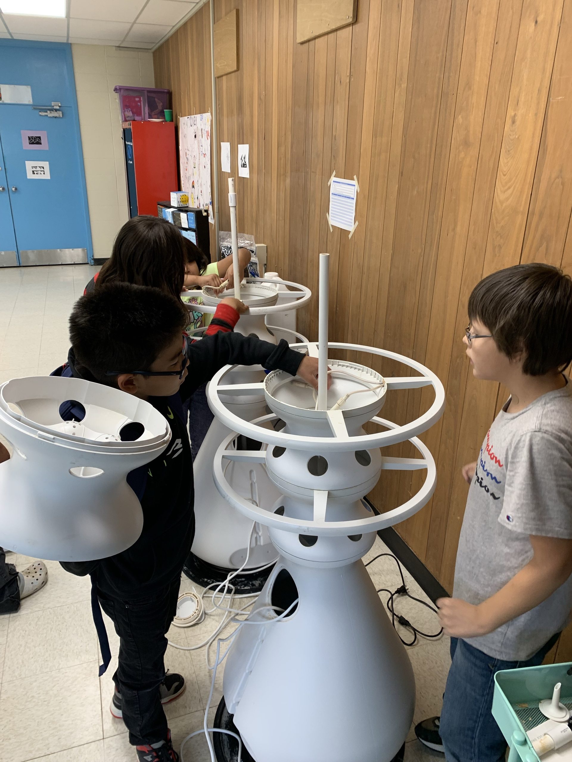Tebughna student examining hydroponic classroom farm